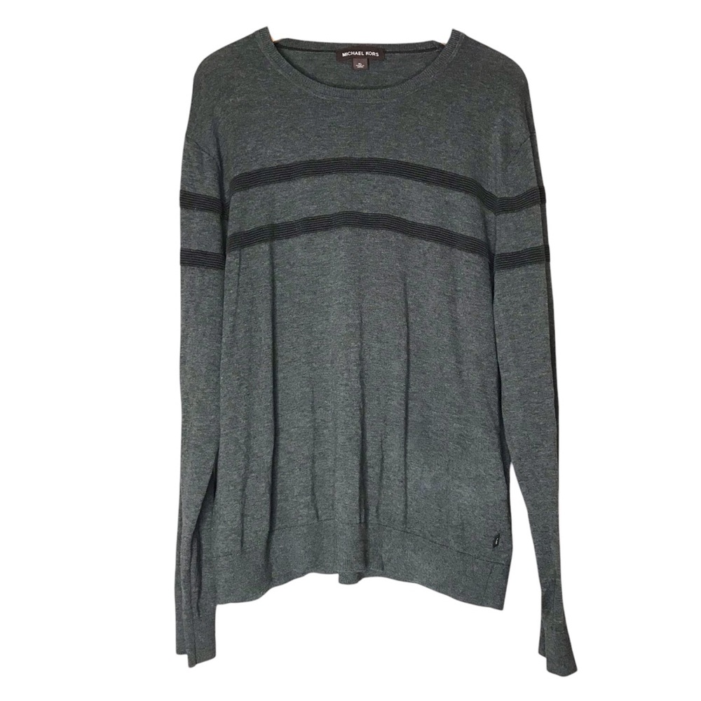 Michael Kors Men's Sweater Crew Neck Pullover Long Sleeve Cotton Grey Black XL